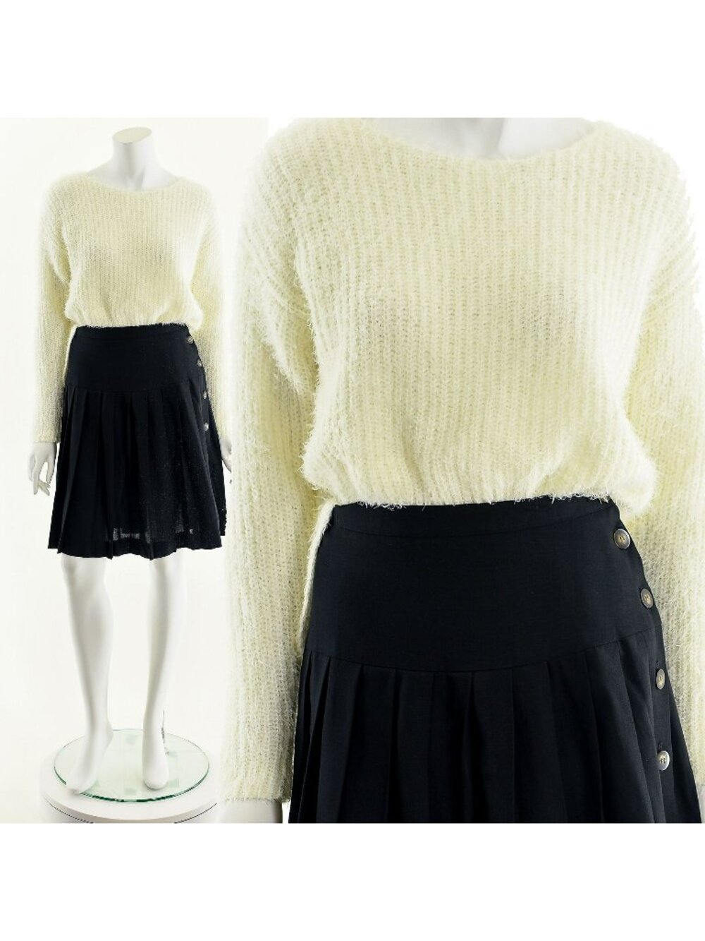 Tennis Skirt Black Pleated Knee Length Skirt